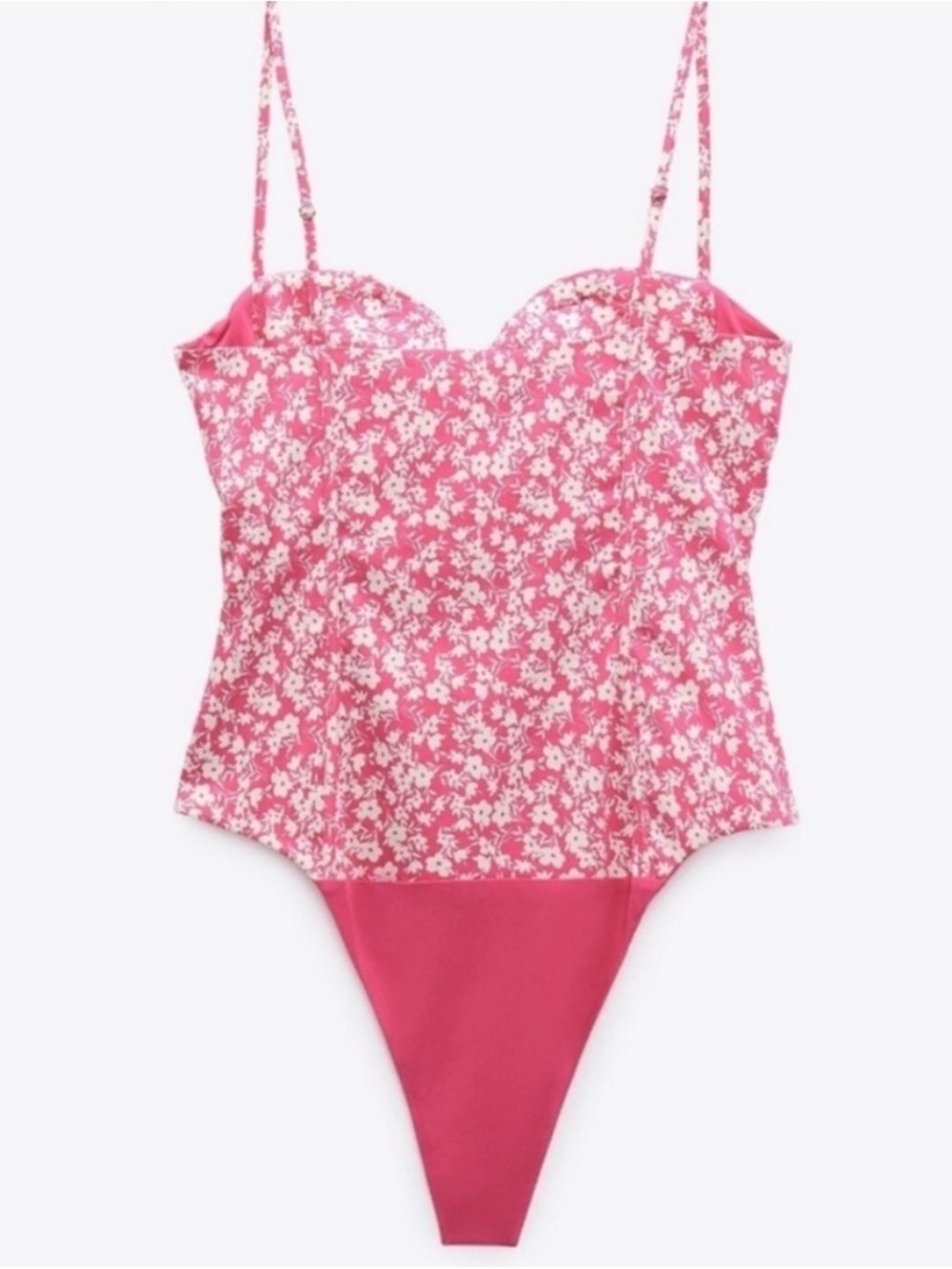 Zara XS NWOT Pink White Floral Bodysuit